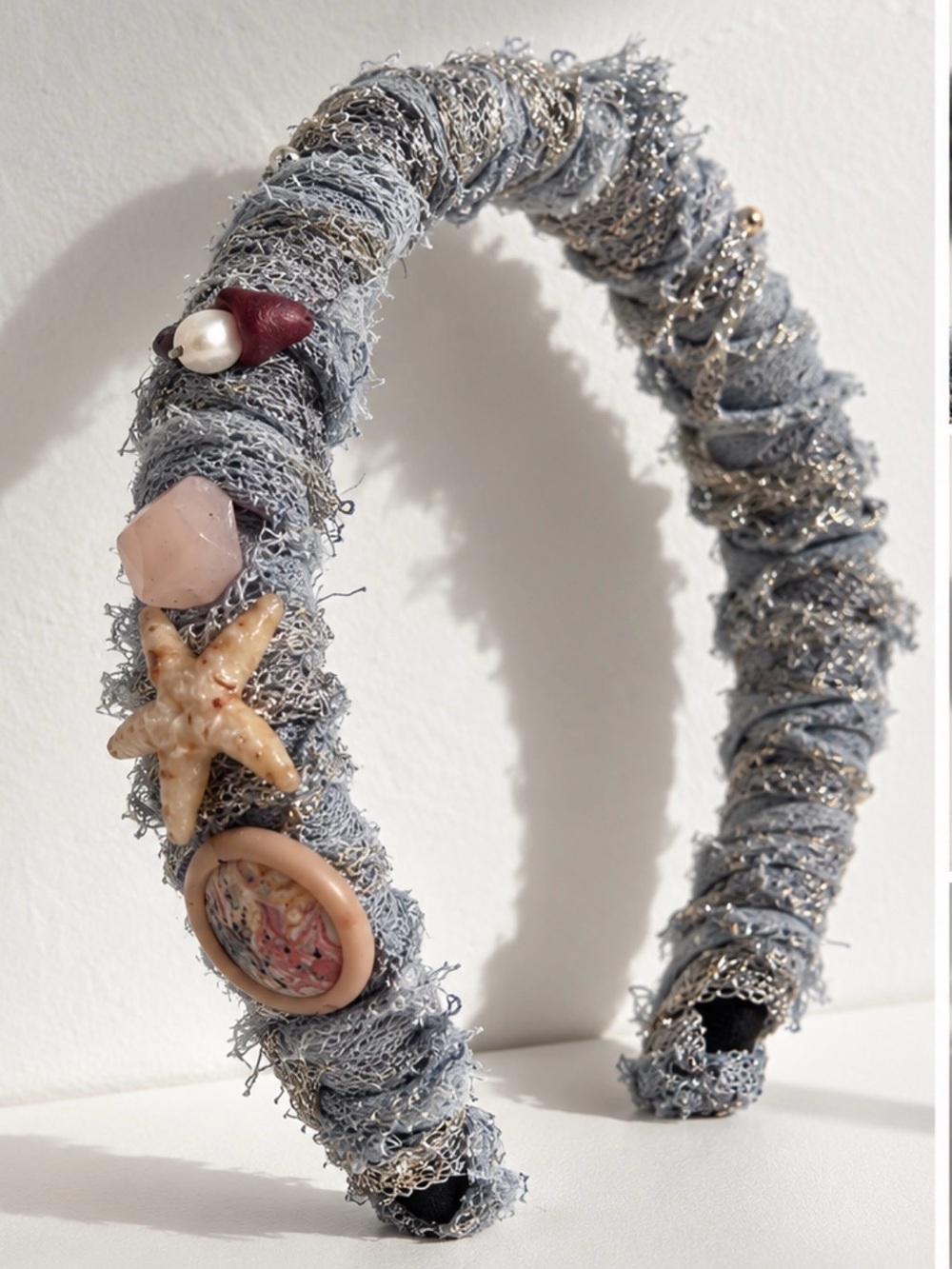 Handmade upcycled ‘Coral Reef’ Blue Textured Shell & Bead Headband